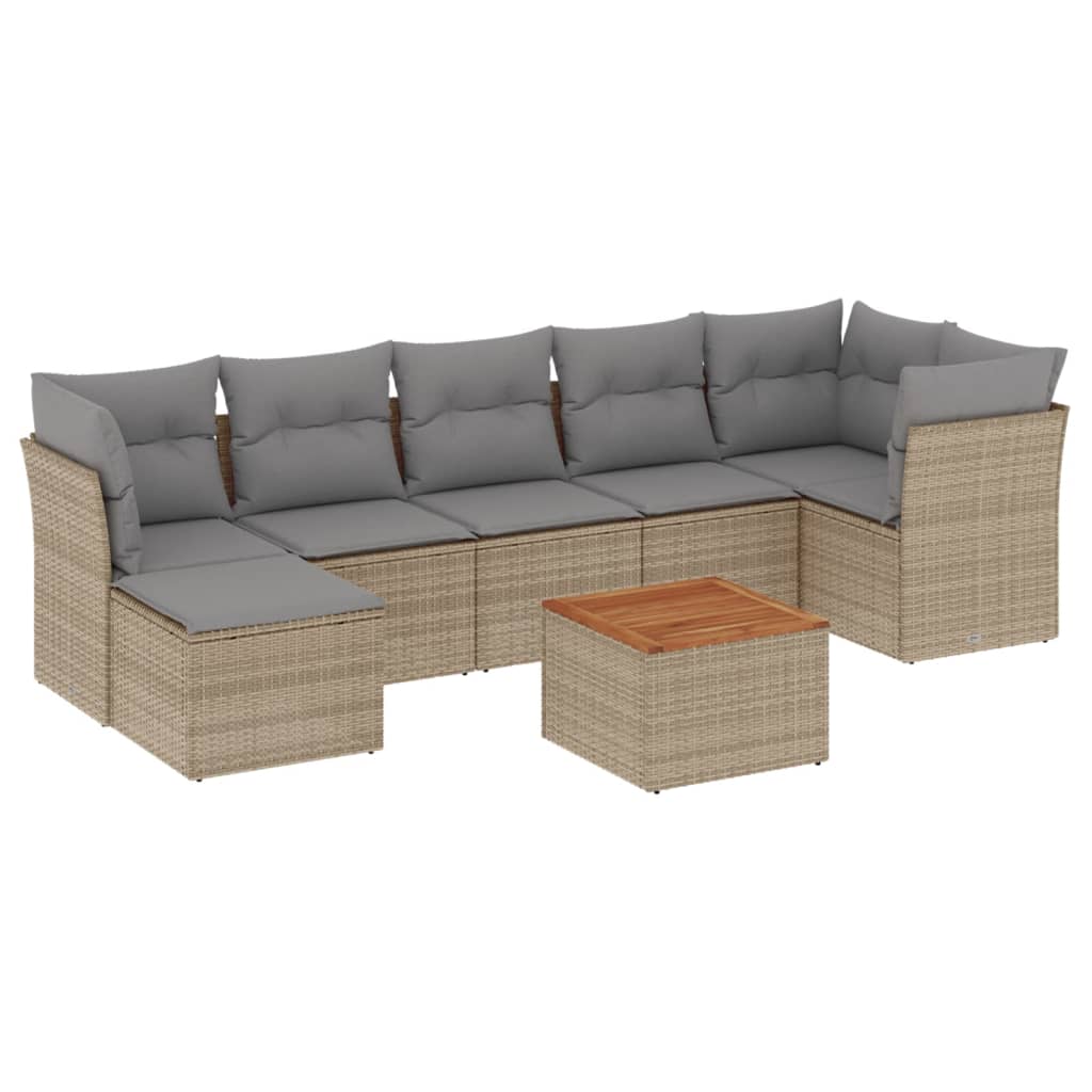 havesofasæt 8 dele med hynder polyrattan beige
