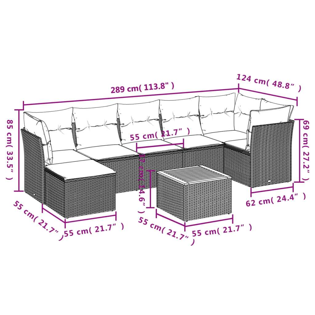 havesofasæt 8 dele med hynder polyrattan beige