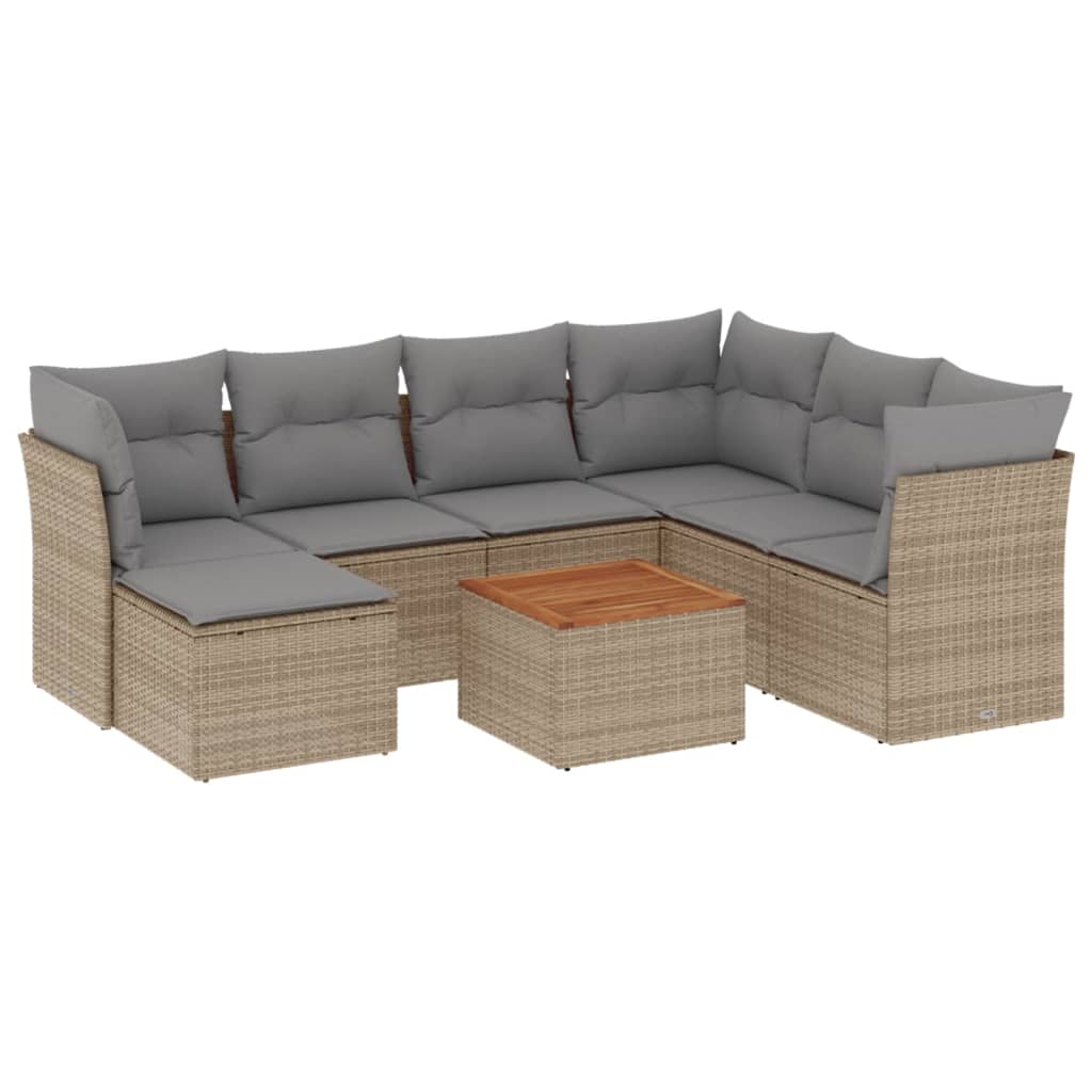 havesofasæt 8 dele med hynder polyrattan beige
