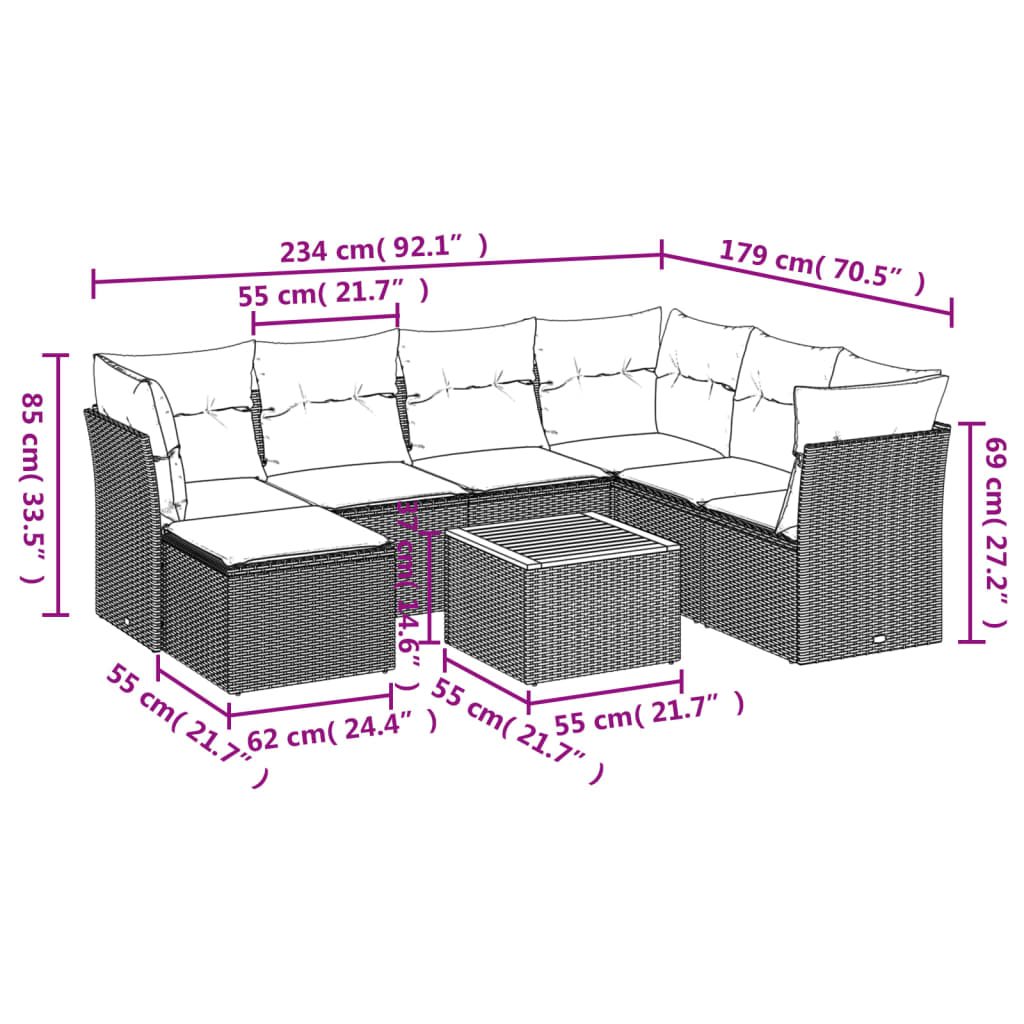 havesofasæt 8 dele med hynder polyrattan beige