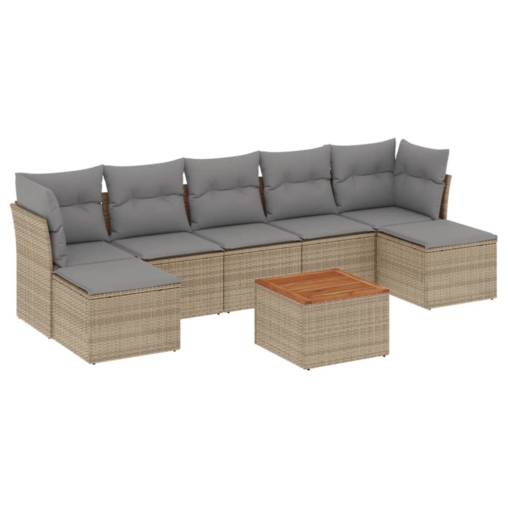 havesofasæt 8 dele med hynder polyrattan beige