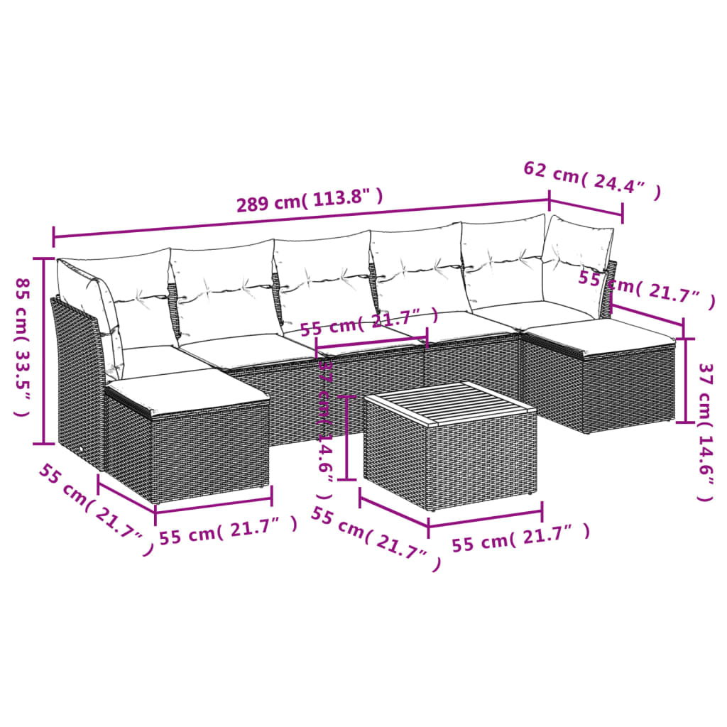 havesofasæt 8 dele med hynder polyrattan beige