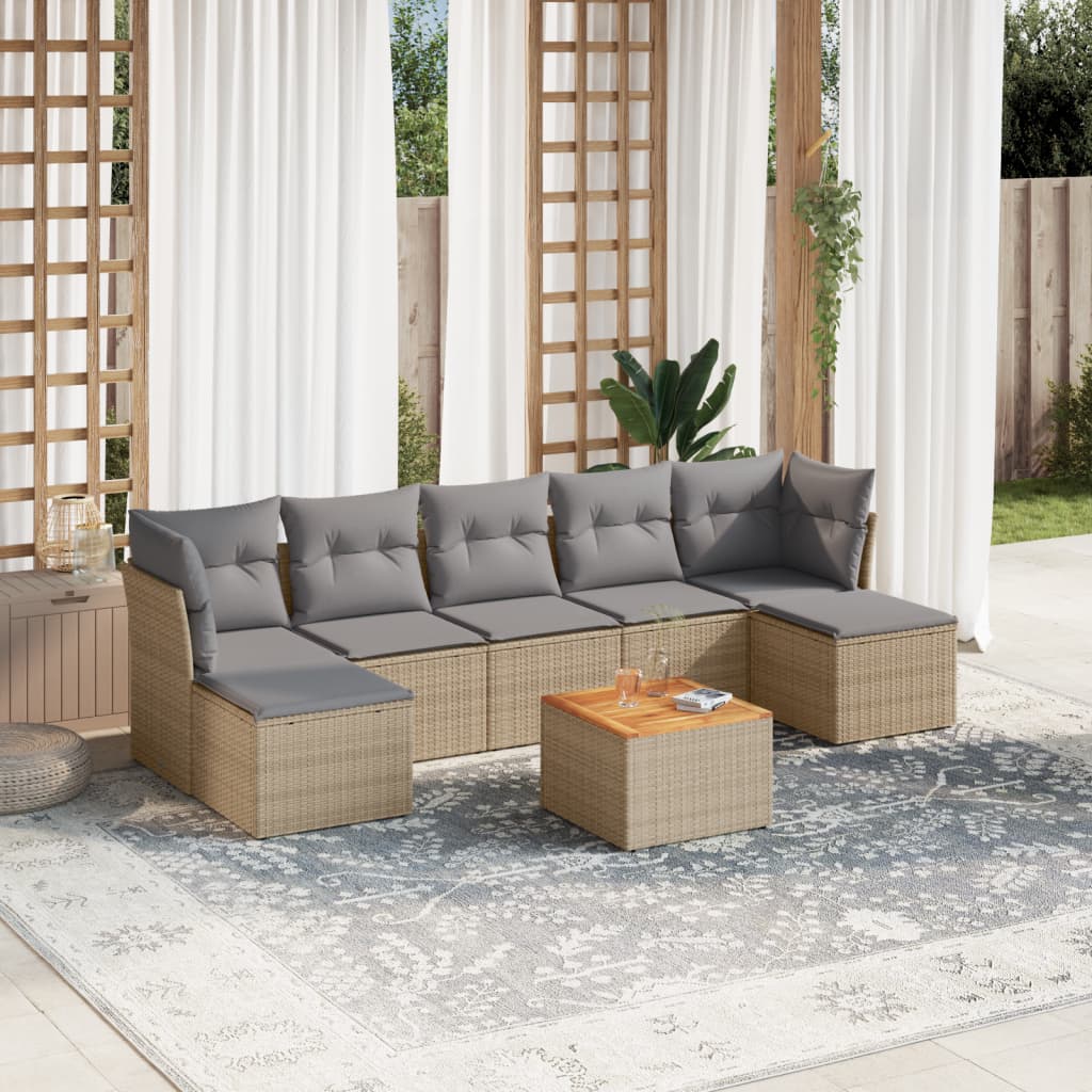 havesofasæt 8 dele med hynder polyrattan beige