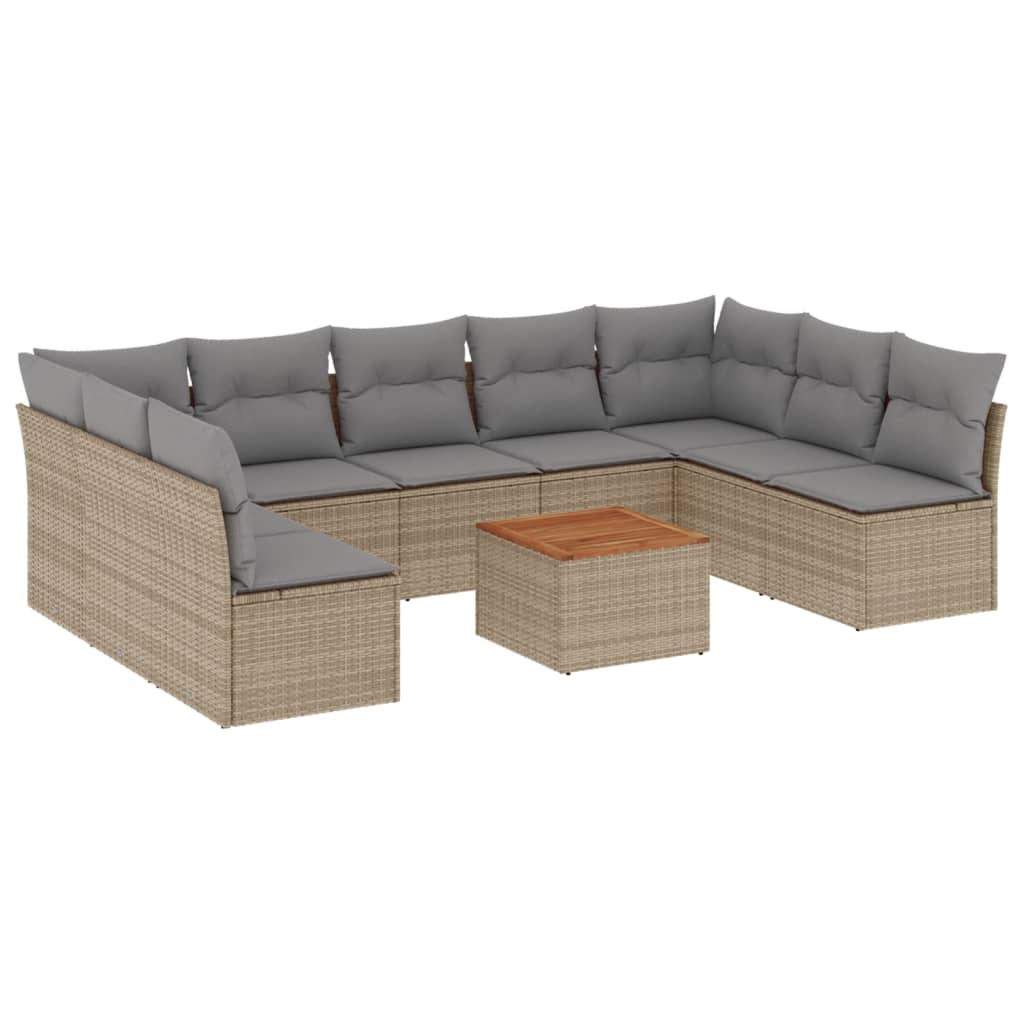 havesofasæt 10 dele med hynder polyrattan beige