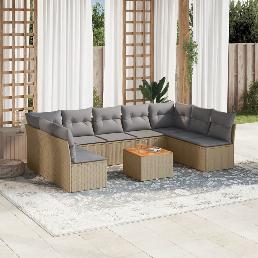 havesofasæt 10 dele med hynder polyrattan beige
