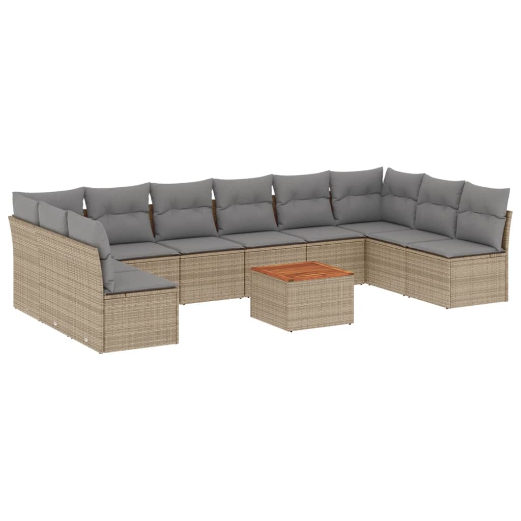 havesofasæt 11 dele med hynder polyrattan beige