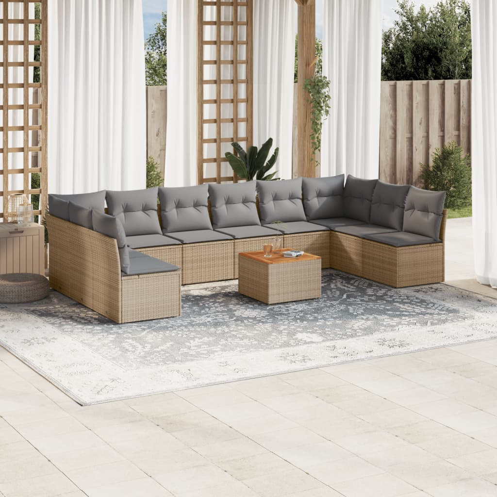 havesofasæt 11 dele med hynder polyrattan beige