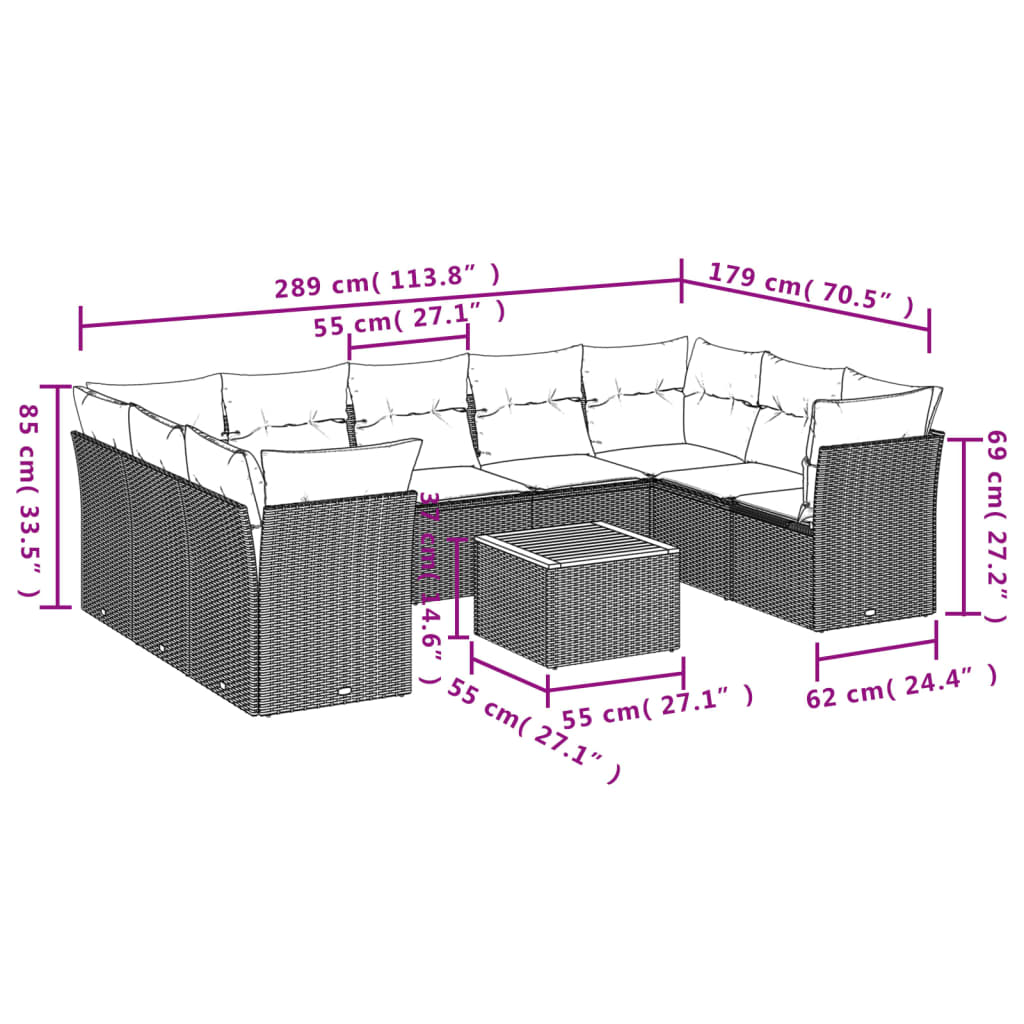 havesofasæt 10 dele med hynder polyrattan beige