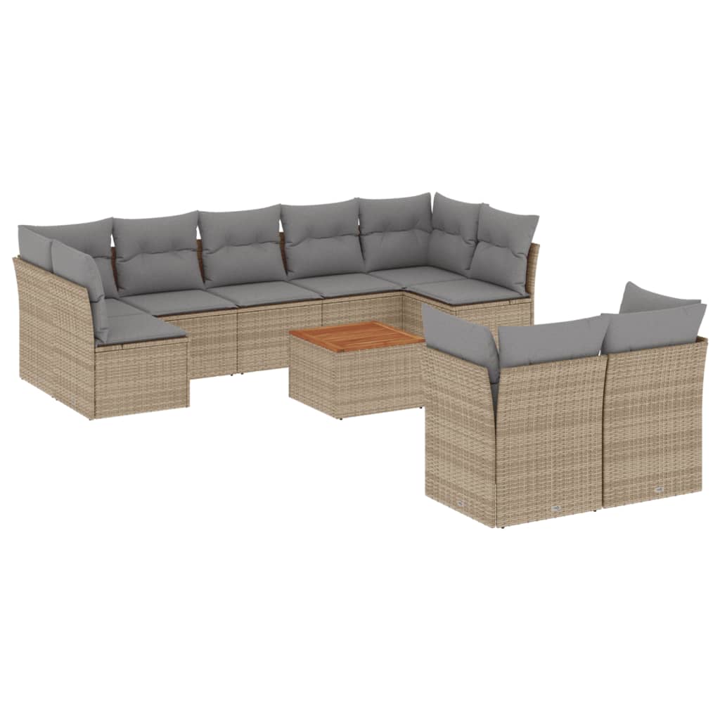 havesofasæt 10 dele med hynder polyrattan beige