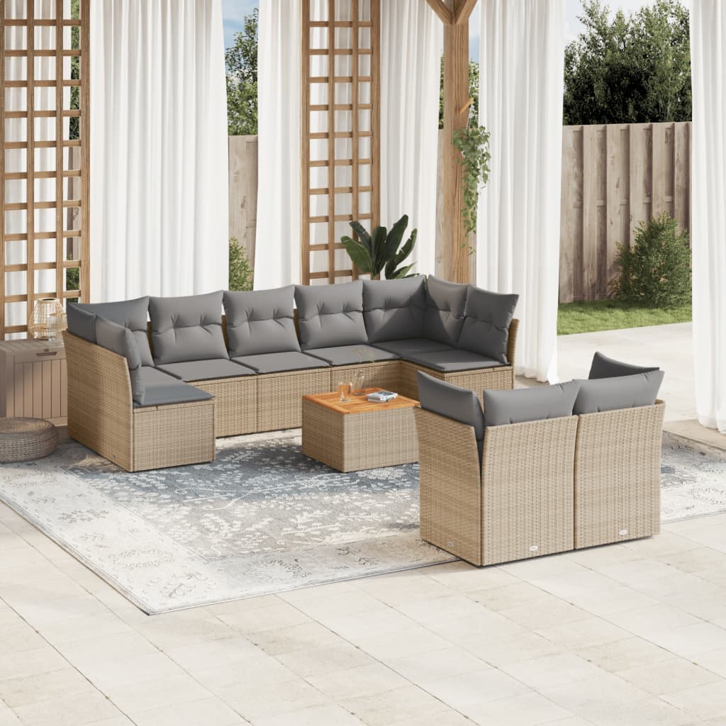 havesofasæt 10 dele med hynder polyrattan beige