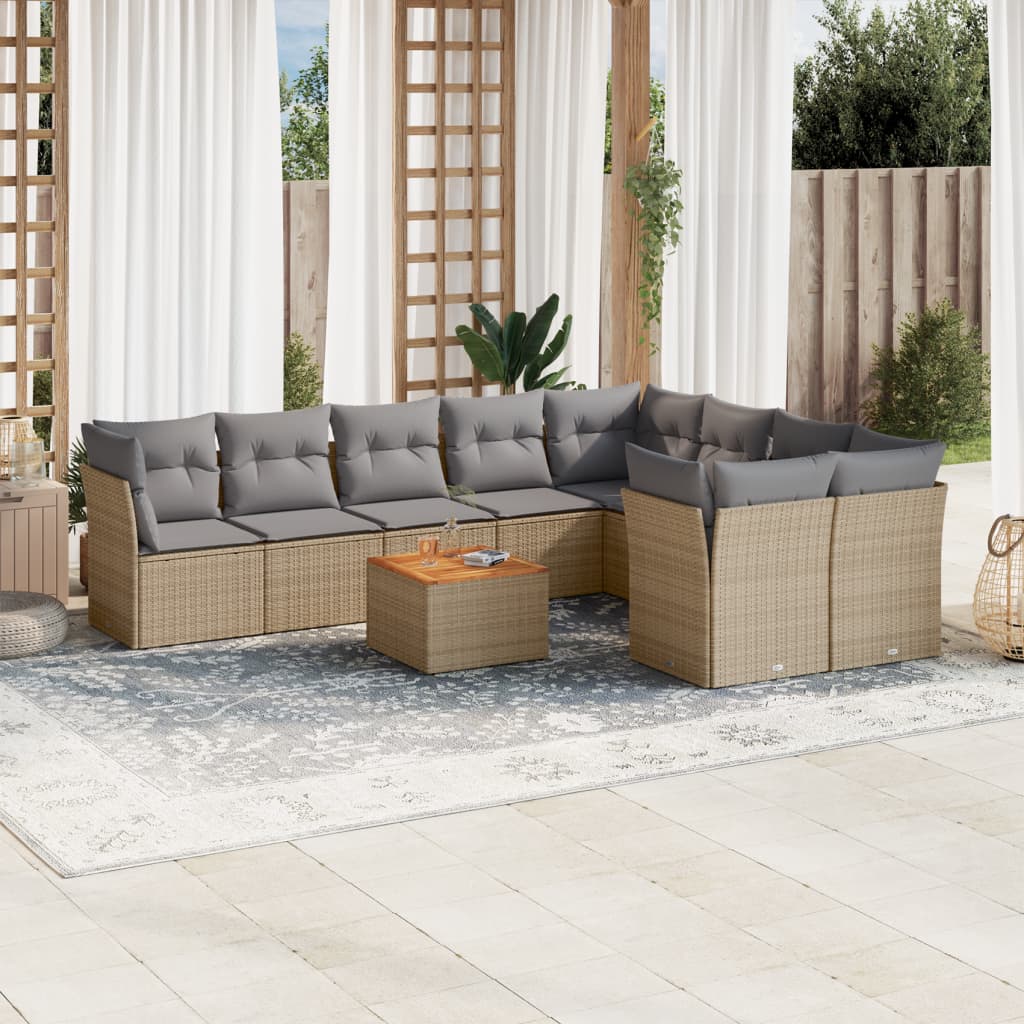havesofasæt 10 dele med hynder polyrattan beige