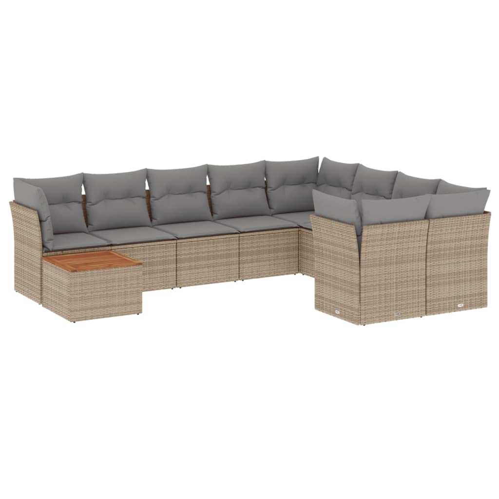 havesofasæt 10 dele med hynder polyrattan beige