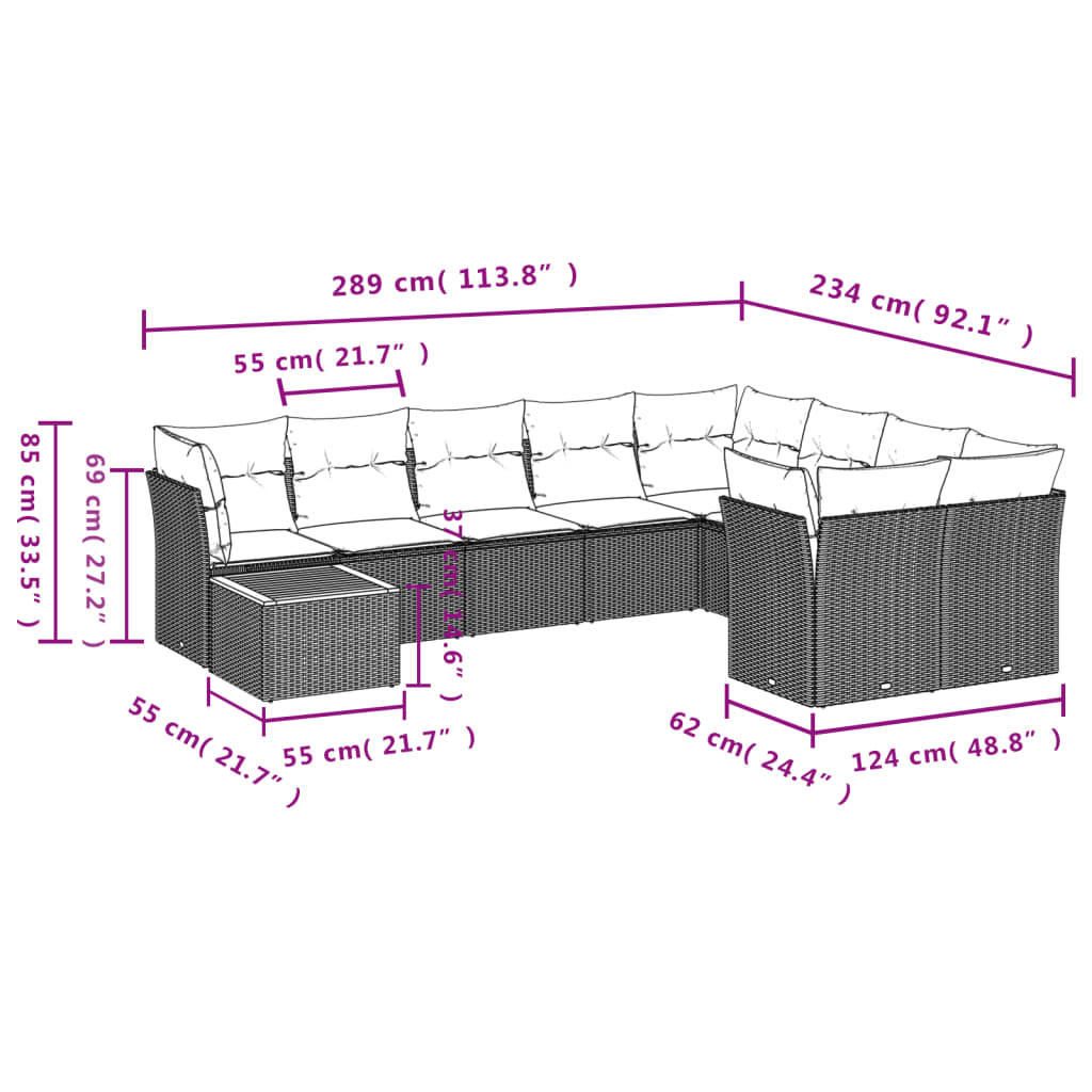 havesofasæt 10 dele med hynder polyrattan beige