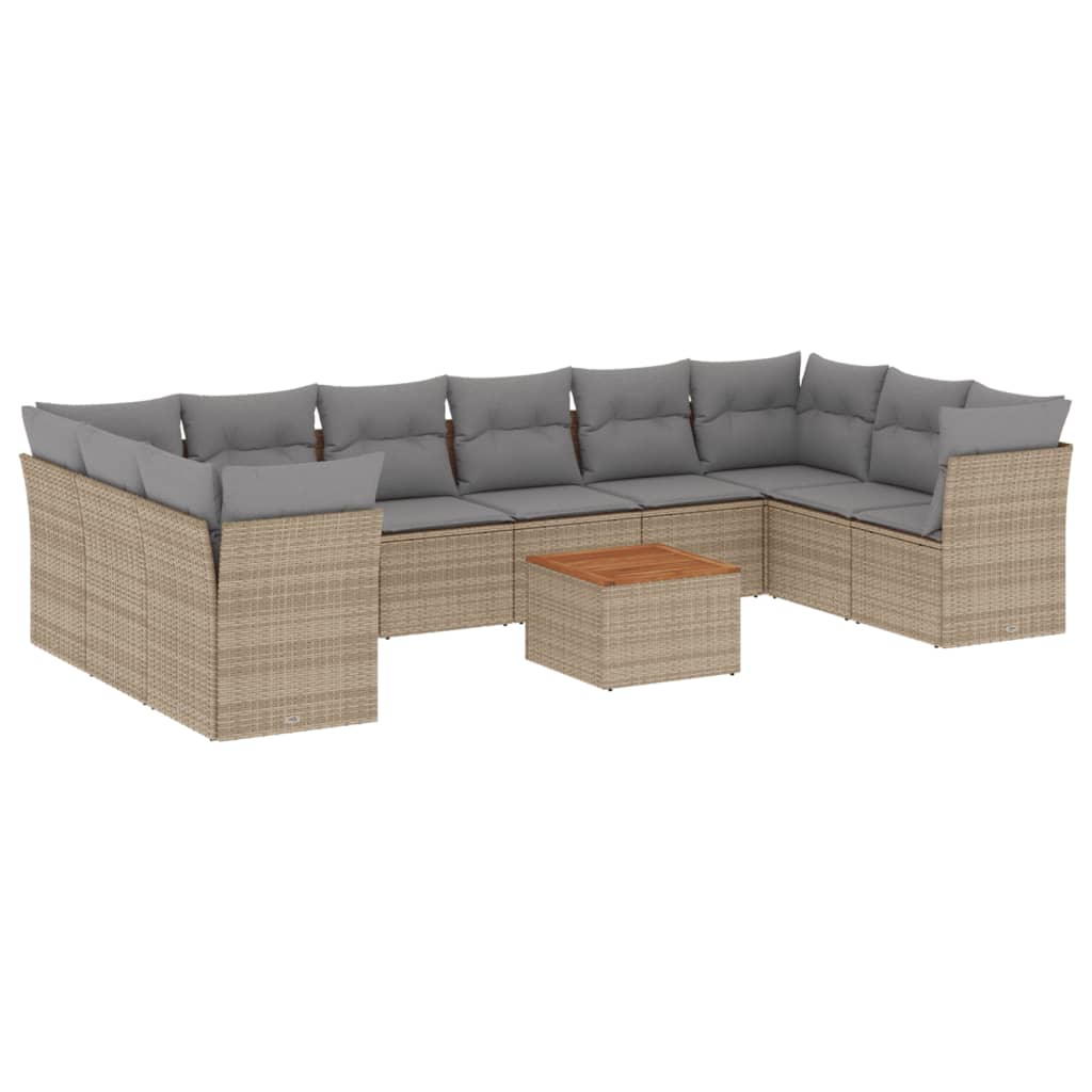 havesofasæt 11 dele med hynder polyrattan beige