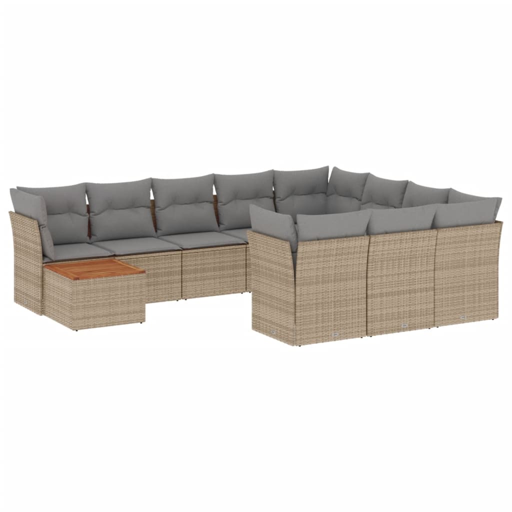 havesofasæt 11 dele med hynder polyrattan beige