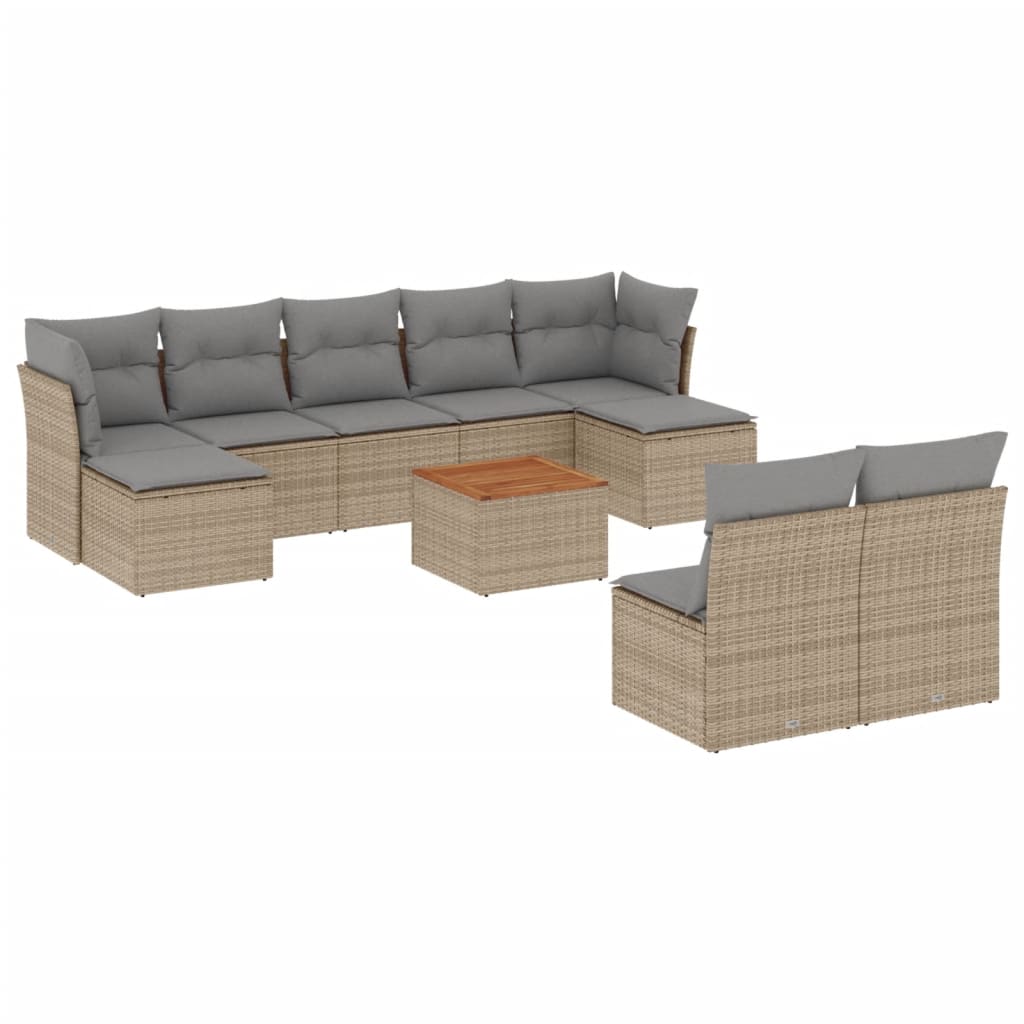 havesofasæt 10 dele med hynder polyrattan beige