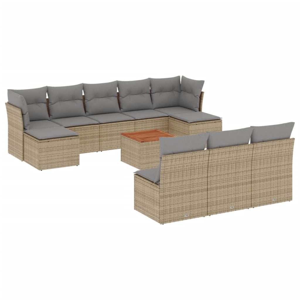 havesofasæt 11 dele med hynder polyrattan beige