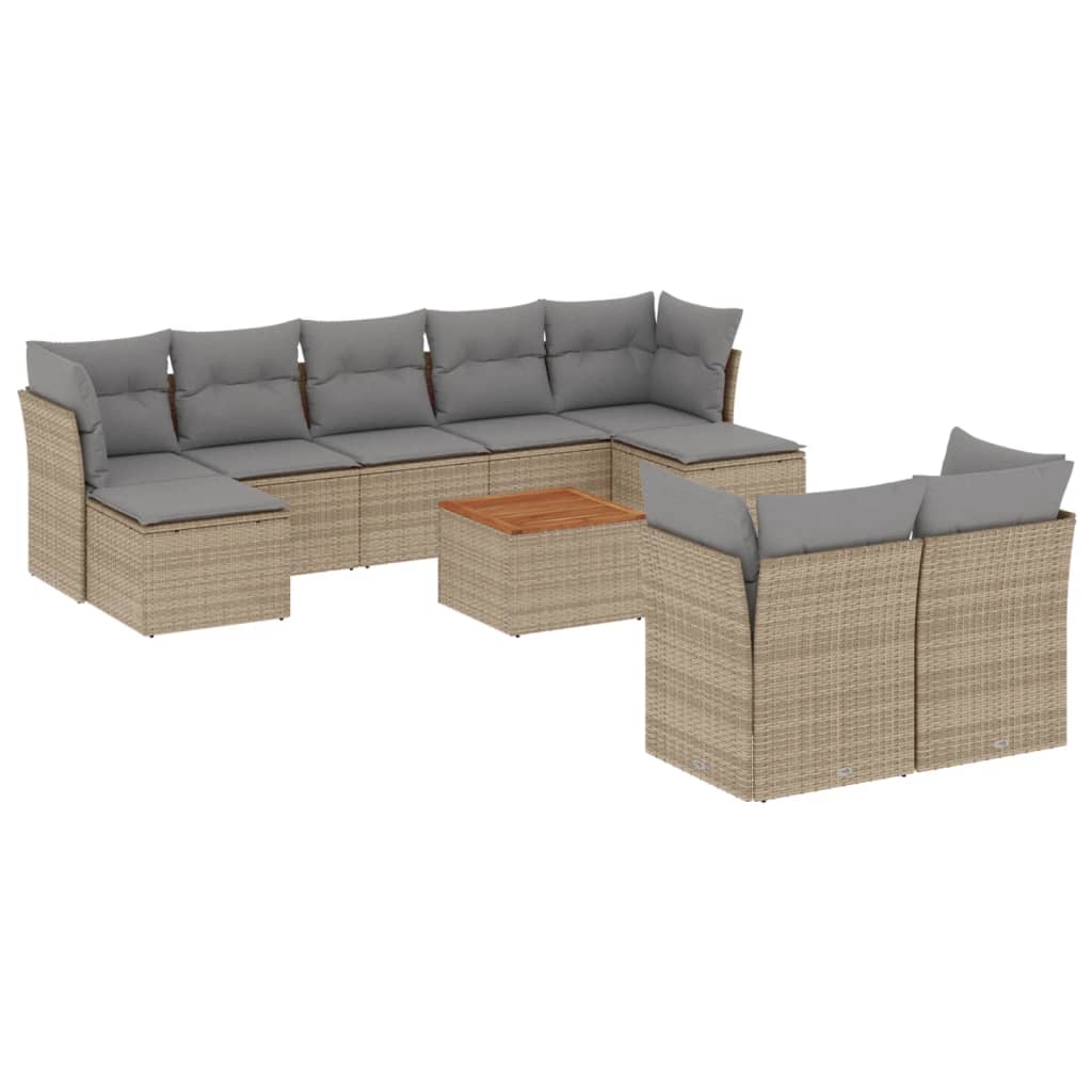 havesofasæt 10 dele med hynder polyrattan beige