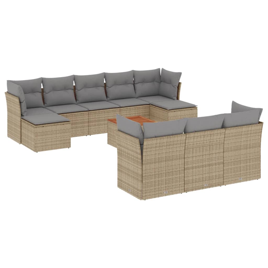 havesofasæt 11 dele med hynder polyrattan beige