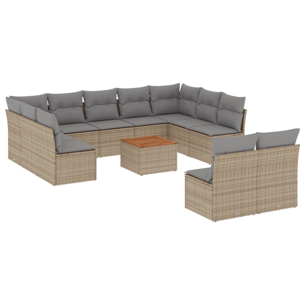 havesofasæt 12 dele med hynder polyrattan beige