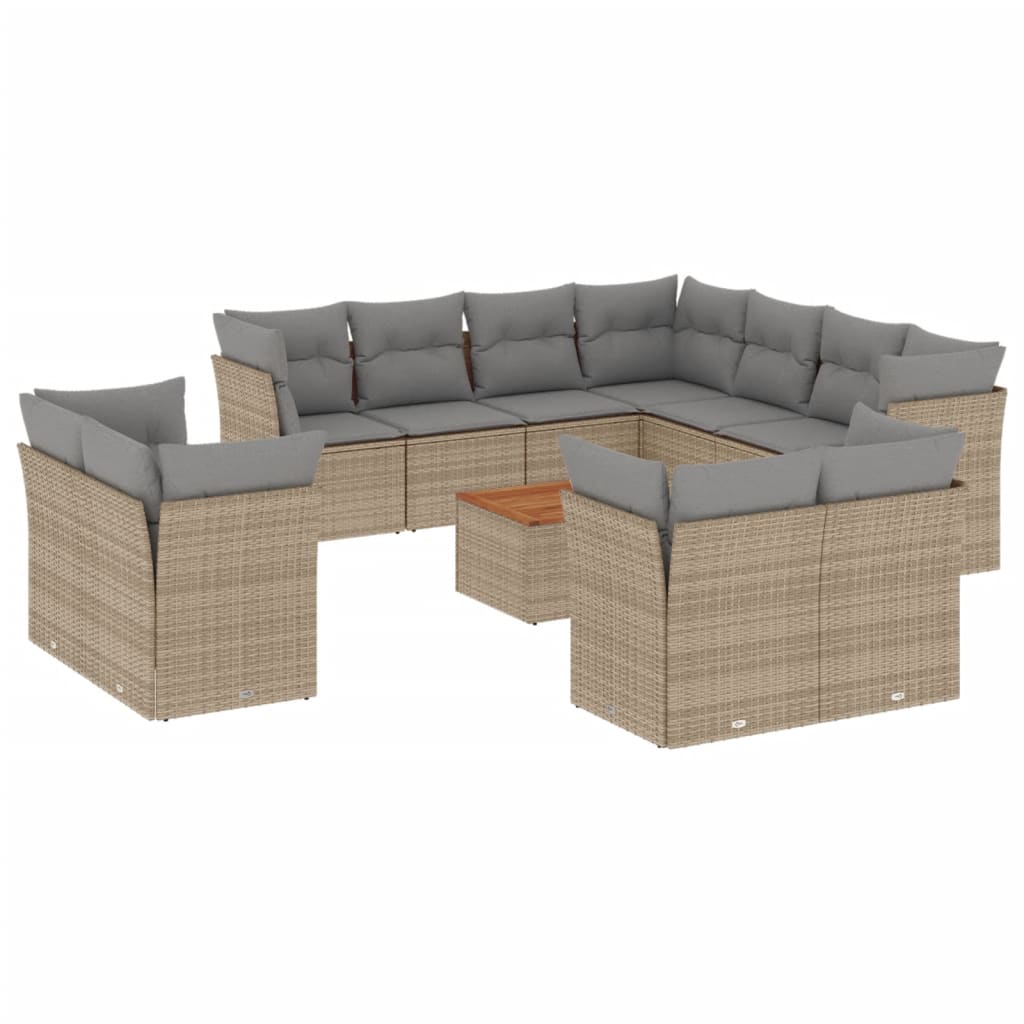 havesofasæt 12 dele med hynder polyrattan beige