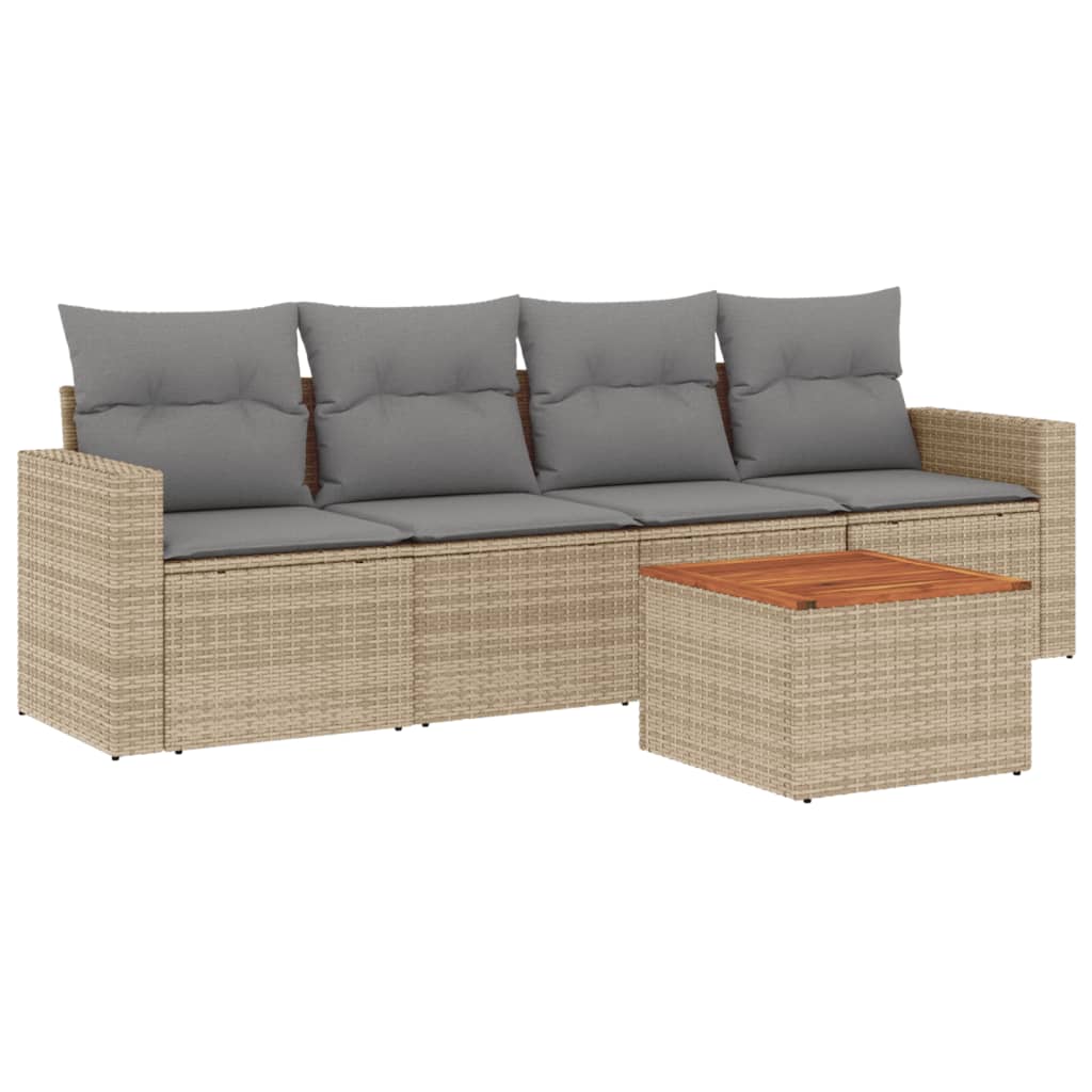 havesofasæt 5 dele med hynder polyrattan beige