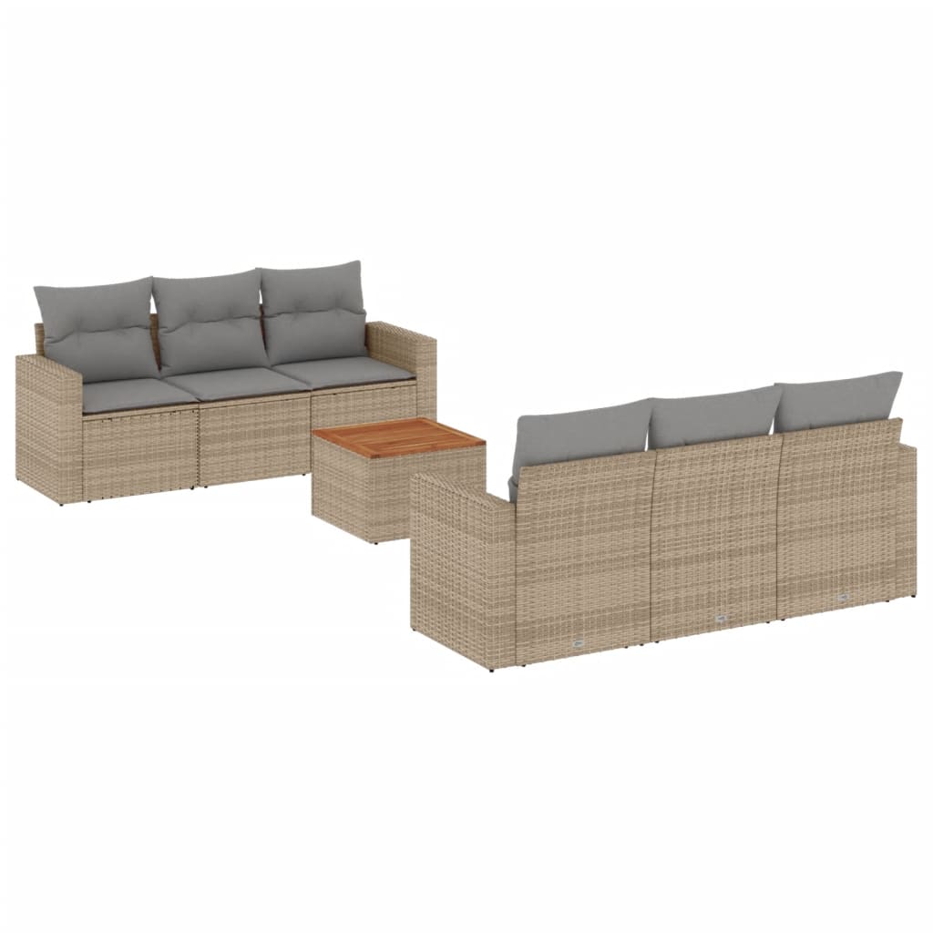 havesofasæt 7 dele med hynder polyrattan beige