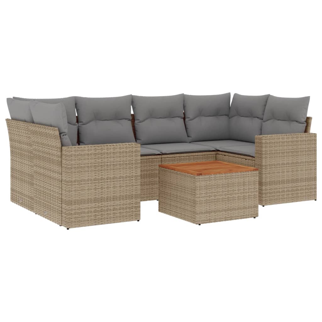 havesofasæt 7 dele med hynder polyrattan beige