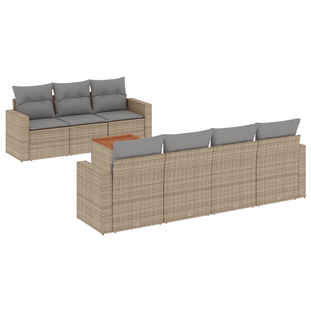 havesofasæt 8 dele med hynder polyrattan beige