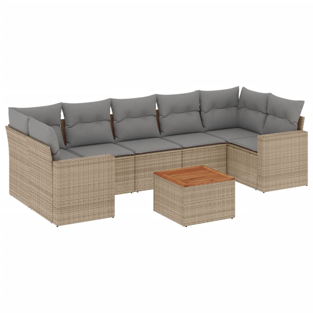 havesofasæt 8 dele med hynder polyrattan beige