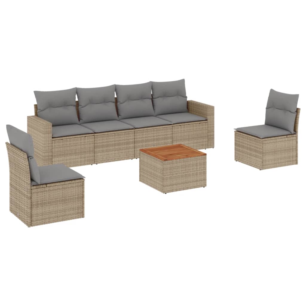 havesofasæt 7 dele med hynder polyrattan beige