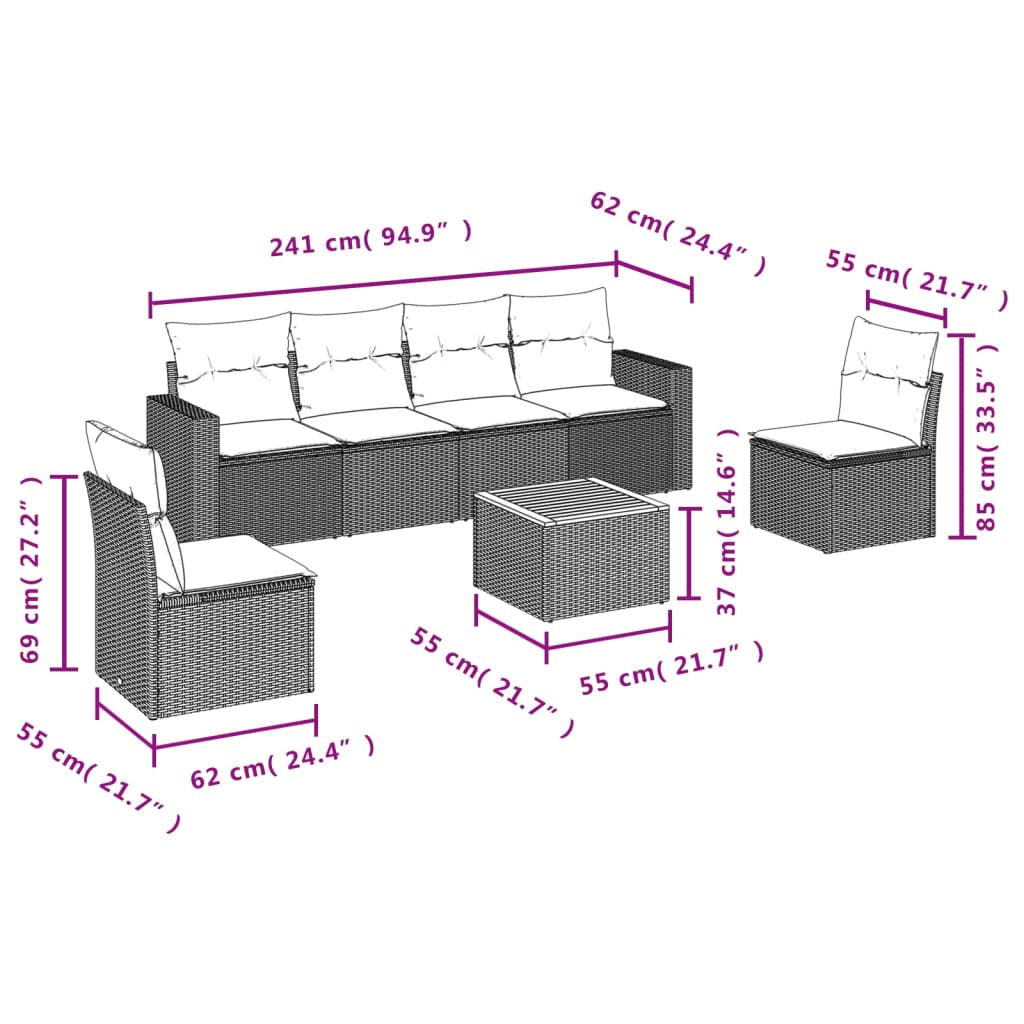 havesofasæt 7 dele med hynder polyrattan beige