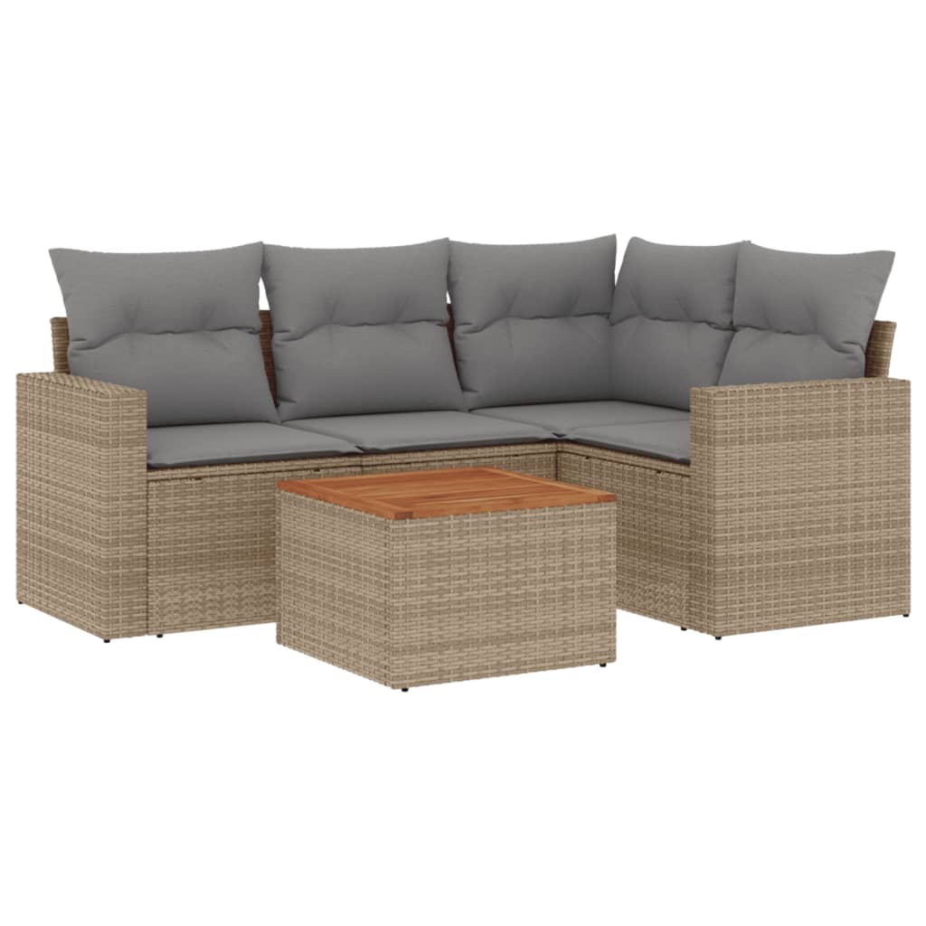 havesofasæt 5 dele med hynder polyrattan beige