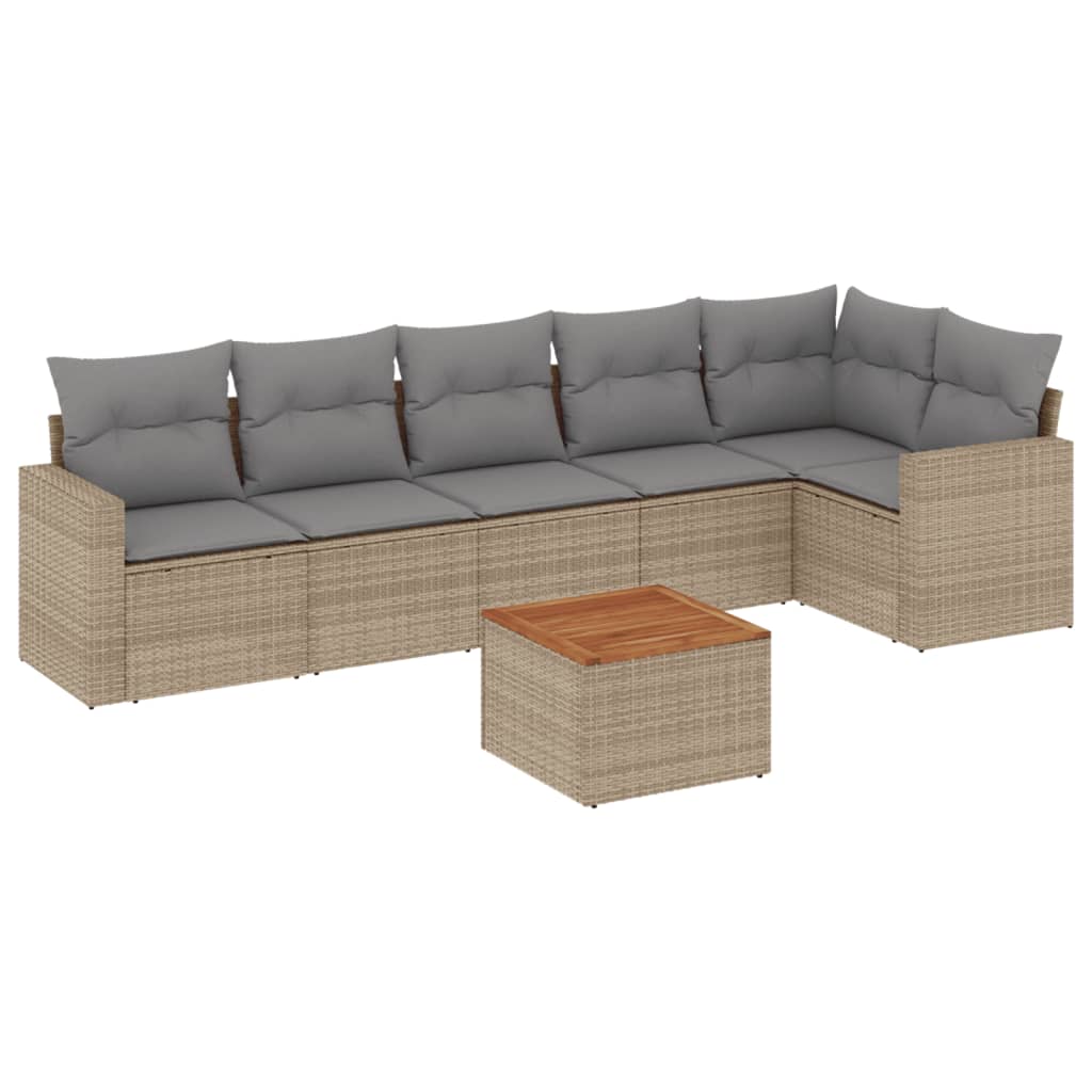 havesofasæt 7 dele med hynder polyrattan beige