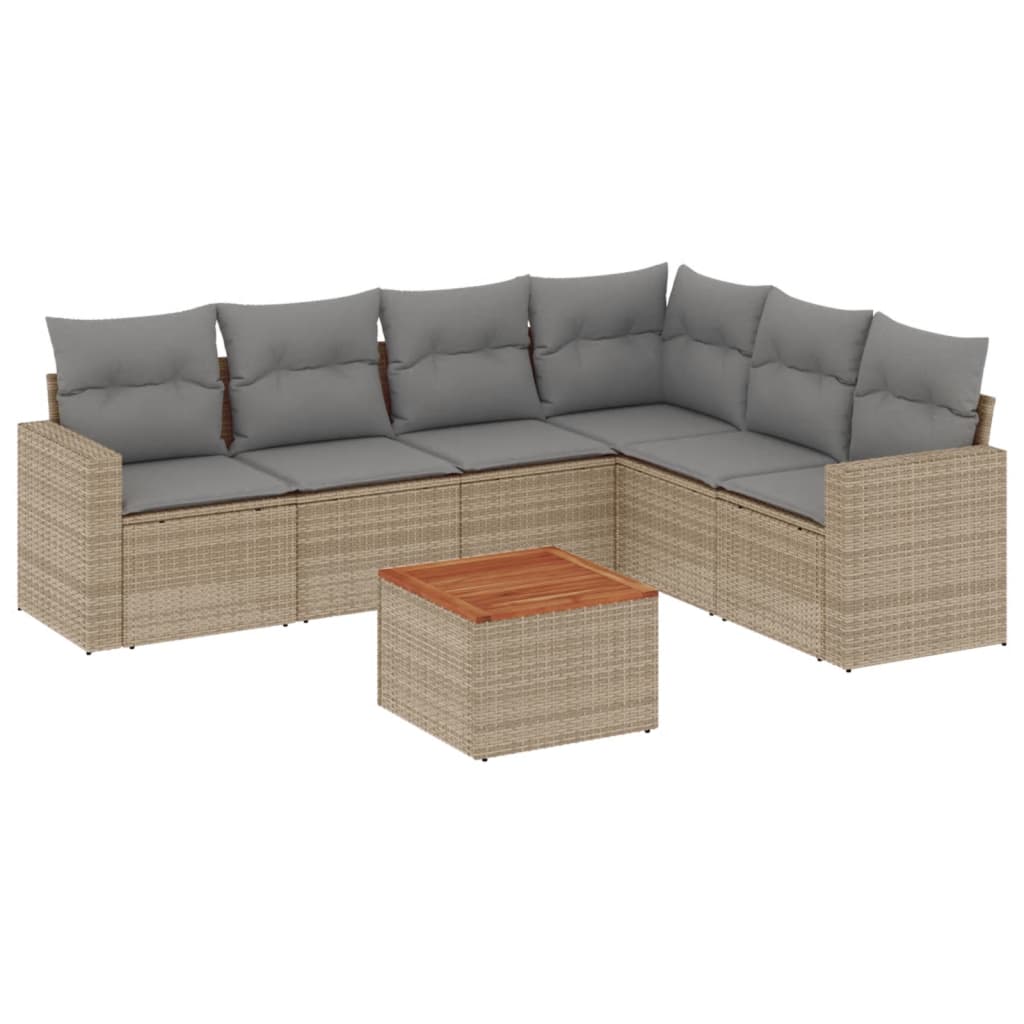 havesofasæt 7 dele med hynder polyrattan beige
