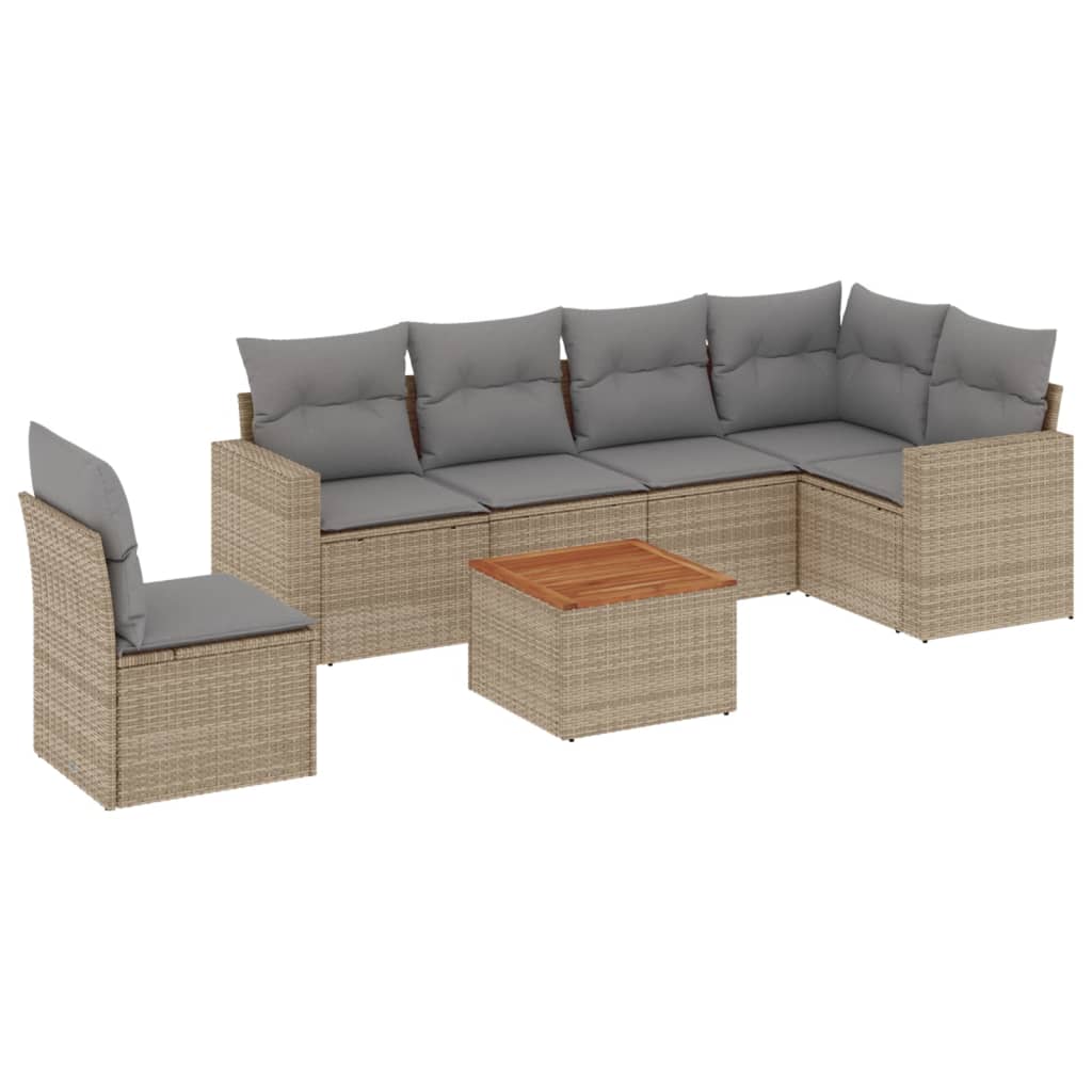 havesofasæt 7 dele med hynder polyrattan beige