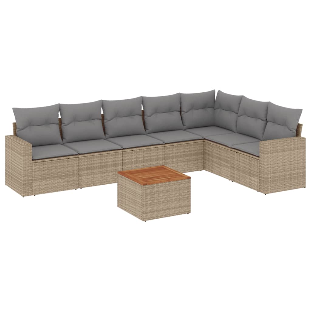 havesofasæt 8 dele med hynder polyrattan beige