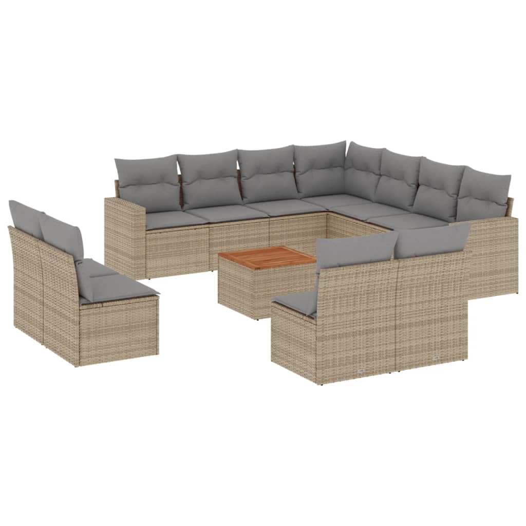 havesofasæt 12 dele med hynder polyrattan beige