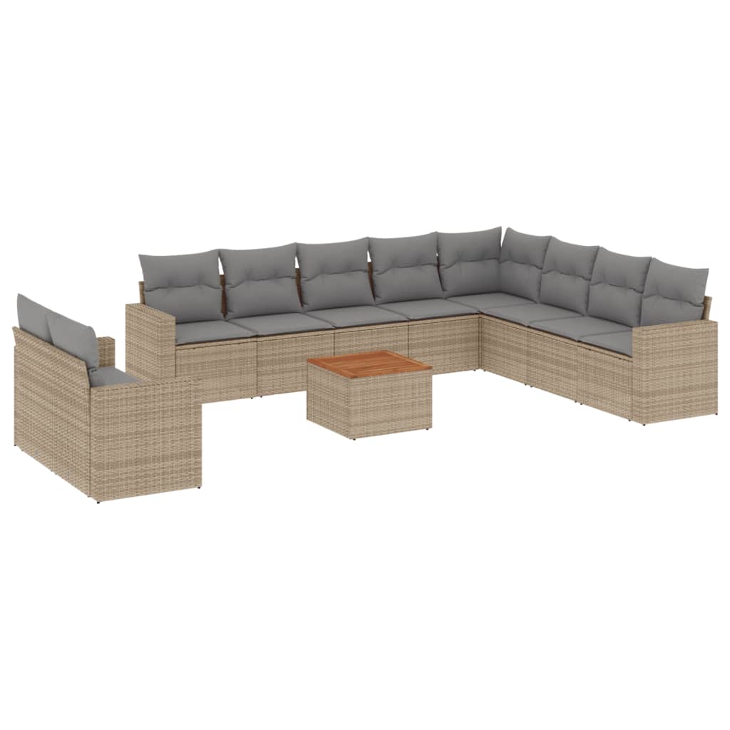 havesofasæt 11 dele med hynder polyrattan beige