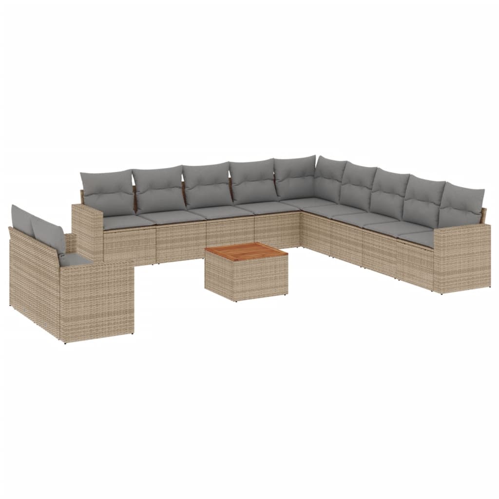 havesofasæt 12 dele med hynder polyrattan beige