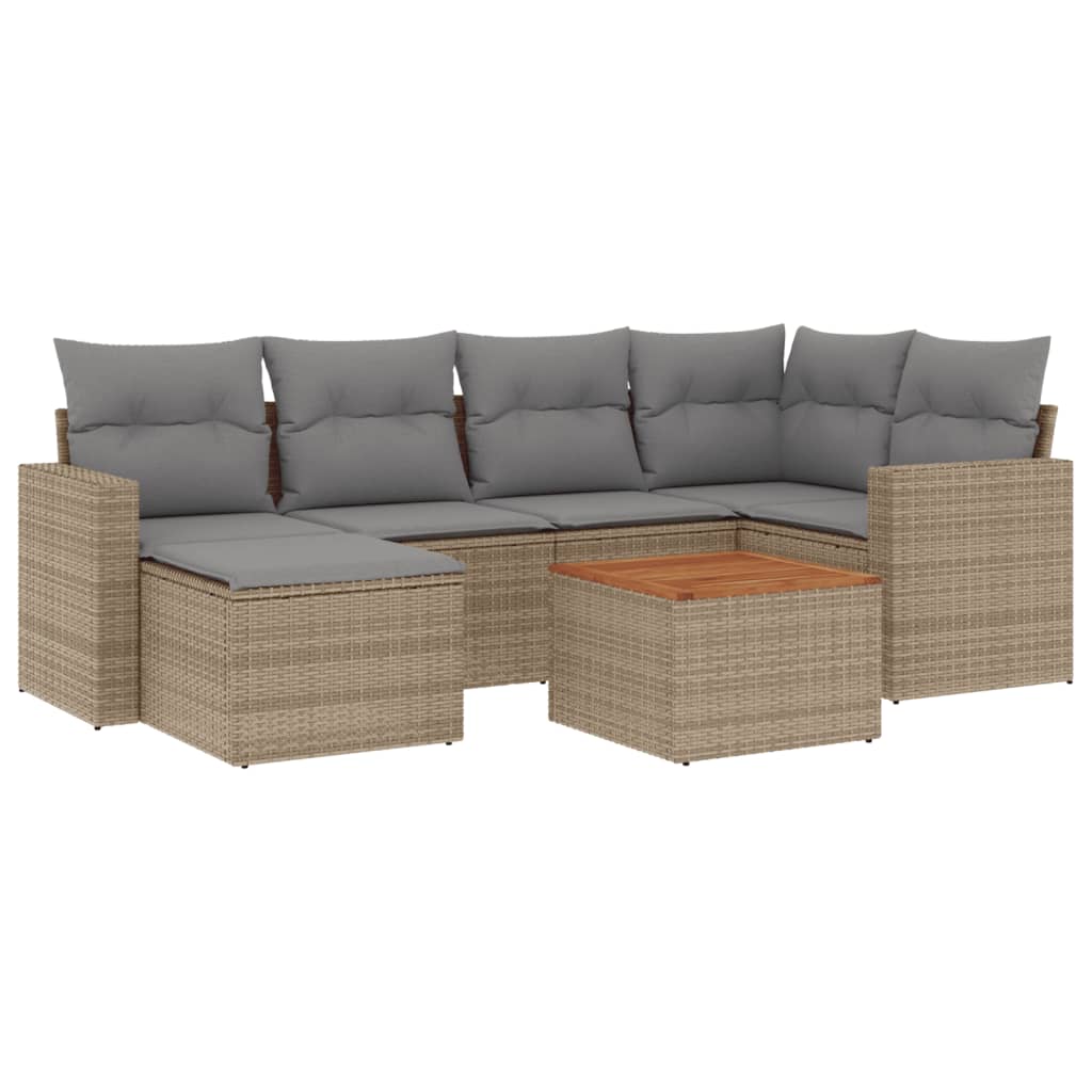 havesofasæt 7 dele med hynder polyrattan beige