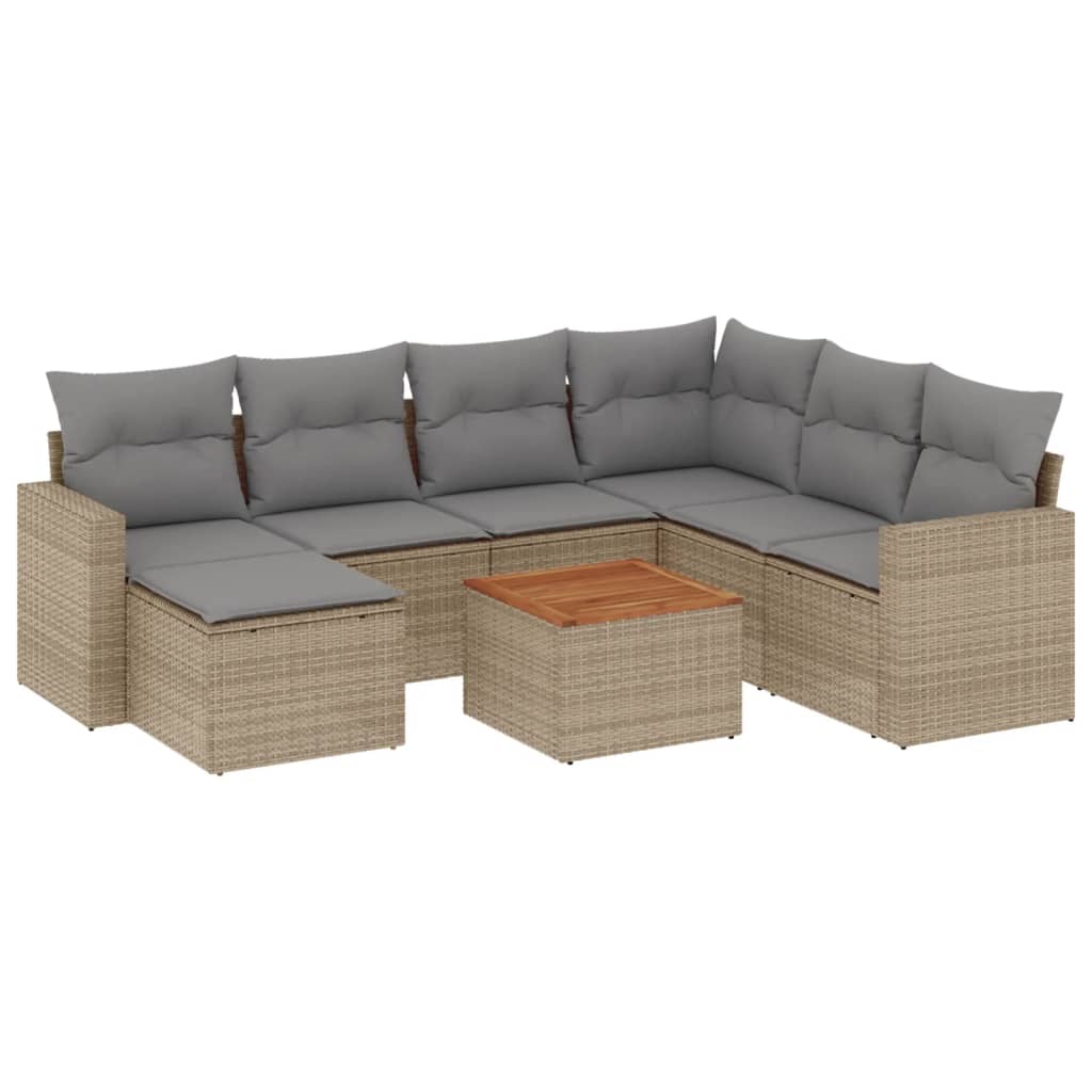 havesofasæt 8 dele med hynder polyrattan beige