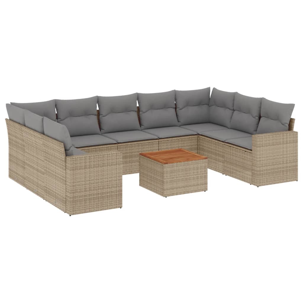 havesofasæt 10 dele med hynder polyrattan beige