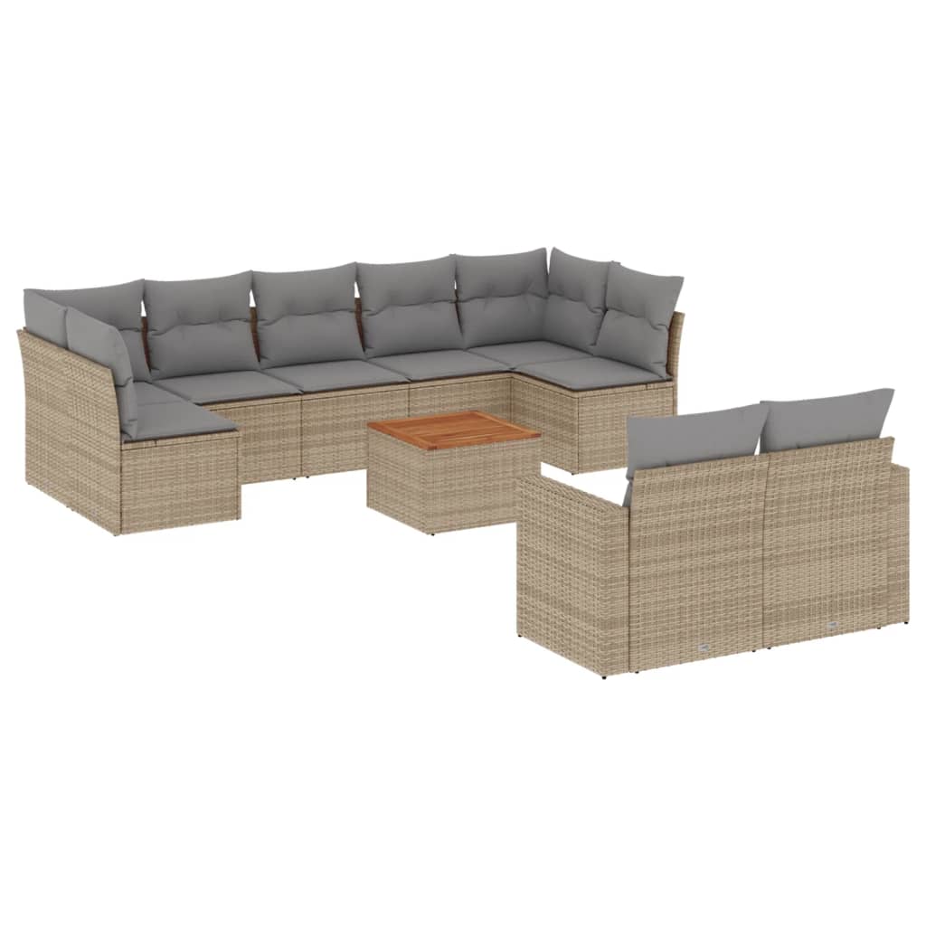 havesofasæt 10 dele med hynder polyrattan beige