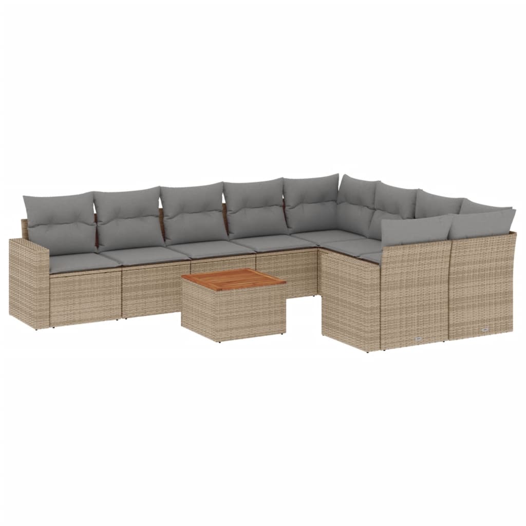 havesofasæt 10 dele med hynder polyrattan beige