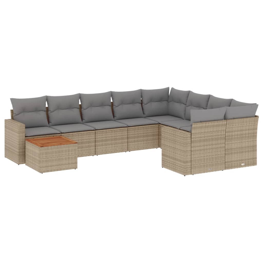 havesofasæt 10 dele med hynder polyrattan beige