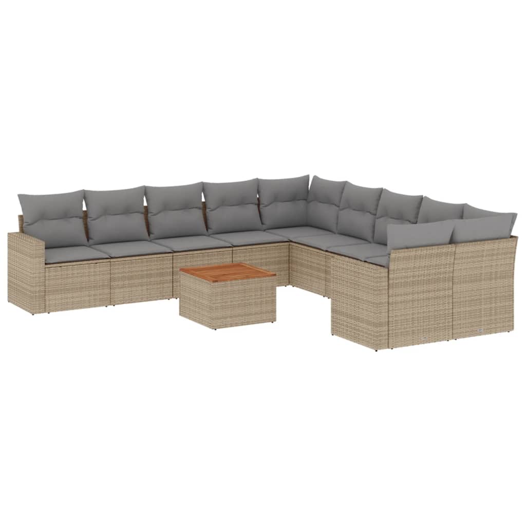 havesofasæt 11 dele med hynder polyrattan beige