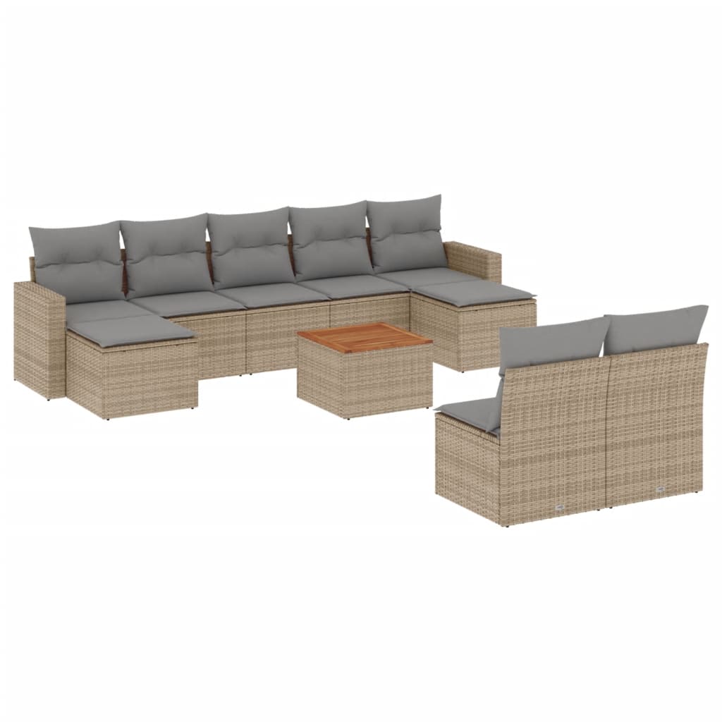 havesofasæt 10 dele med hynder polyrattan beige
