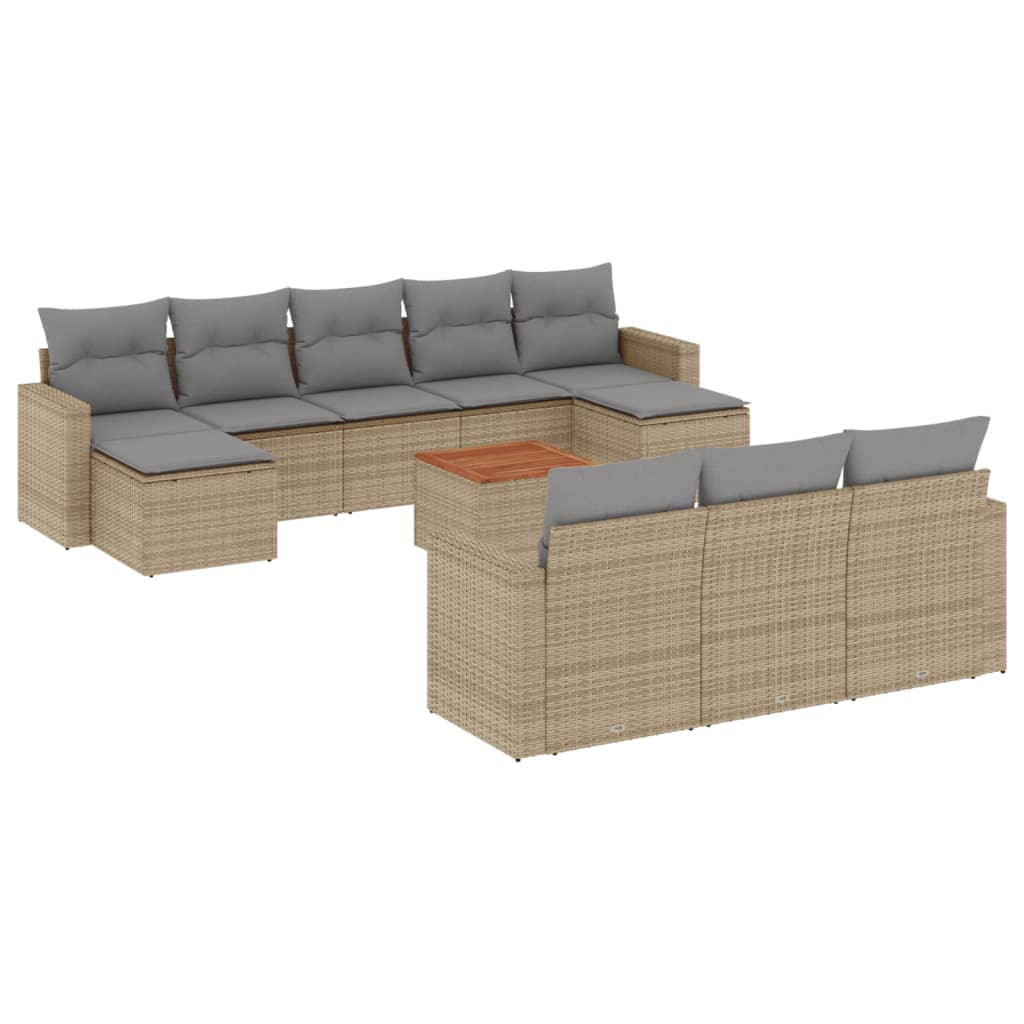 havesofasæt 11 dele med hynder polyrattan beige