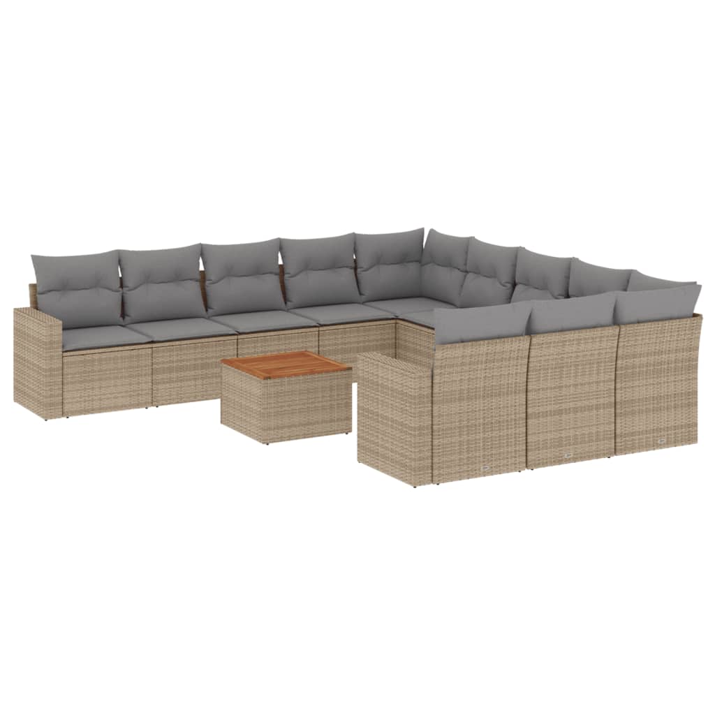 havesofasæt 12 dele med hynder polyrattan beige